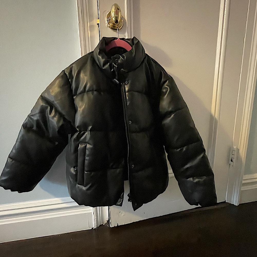 Zara oversized black faux leather coat